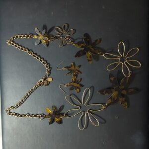 You and I Gold Tone Brown Tortoise Shell Resin Flower Necklace and Earrings Set